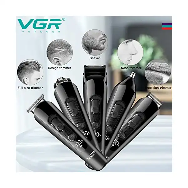 مجموعة الحلاقة الاحترافية بسلك وبدون من في جي ار، مع 5 امشاط توجيهية، وقت تشغيل 150 دقيقة، للرجال بلون اسود، قياسية، قطعة واحدة - V175، في-175 - الصورة 4