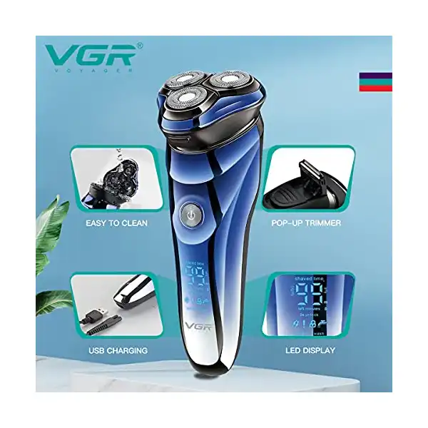 ماكينة حلاقة احترافية كهربائية لاسلكية بريميوم قابلة لاعادة الشحن بمنفذ USB ورفيعة للغاية للحلاقة الرطبة والجافة والعناية بالوجه وتشذيب اللحية والسفر V-305 من في جي ار - الصورة 4