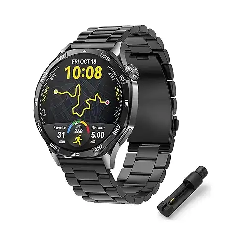 سوار ساعة فولاذ مقاوم للصدأ 46 ملم لساعة هواوي Gt - Gt2 - Gt2 برو - Gt3 - Gt3 وسامسونج جير S3 فرونتير - كلاسيك - جالاكسي ووتش 3 تيك من تيكنوفت مقاس 22 أسود