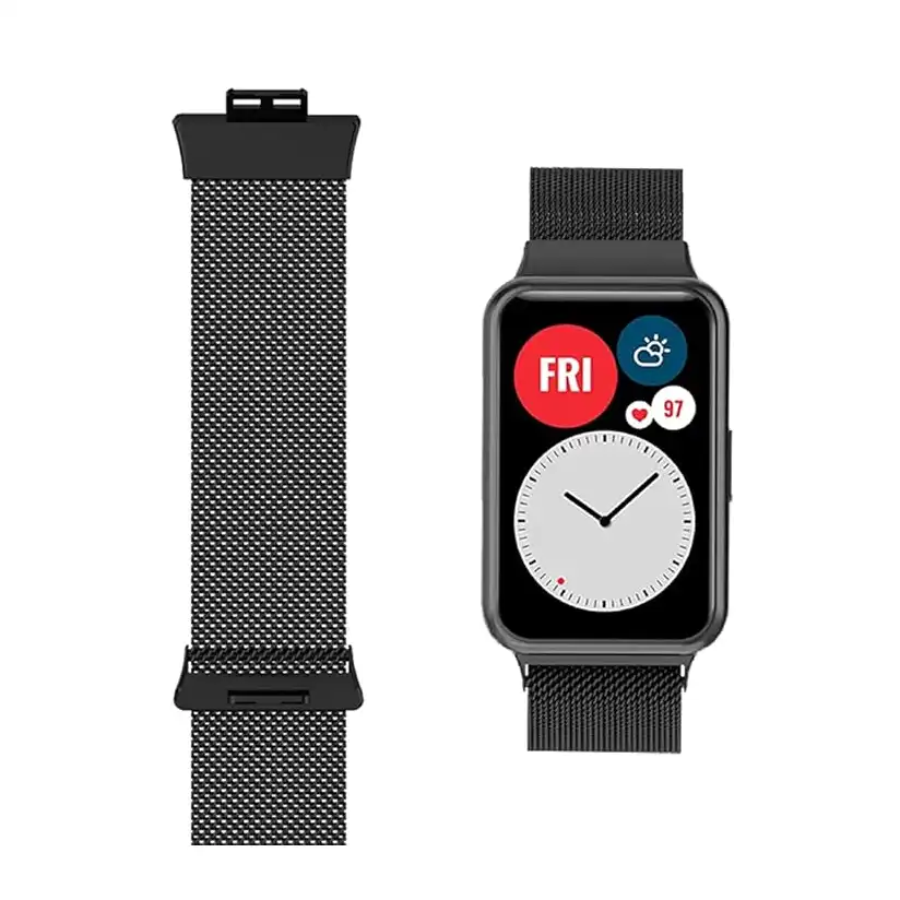 سوار شبكي من الفولاذ المقاوم للصدأ لساعة هواوي ووتش فيت من اورتون (لون أسود)