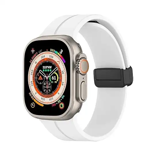 سوار رياضي مغناطيسي من السيليكون متوافق مع ساعة ابل الترا 2 وسلسلة 9/8 - سوار معصم قابل للتعديل مقاس 49 ملم، 45 ملم، 44 ملم، ابيض