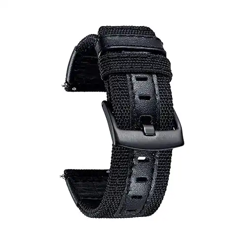 اساور ساعة كلاسيكية من القماش مع جلد طبيعي هايبرد من اف اف اتش ايه او، سوار معصم بديل بمشبك اسود 18/20/22 ملم (اسود، 22 ملم)