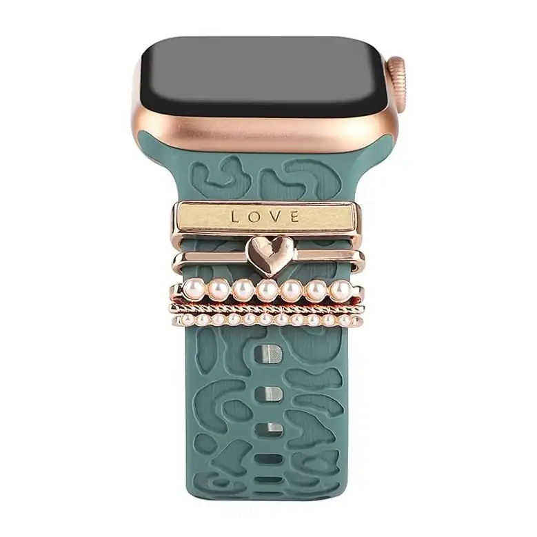 اكسسوارات زينة حلقية الشكل متوافقة مع اساور ساعة ابل السيليكون 38/ 40 /41 / 42 / 44 /45 ملم واي ووتش سلسلة 8/7/6/5/4/3/2/1 من موبايليك، دلايات معدنية لامعة لسوار الساعة، بني، للنساء