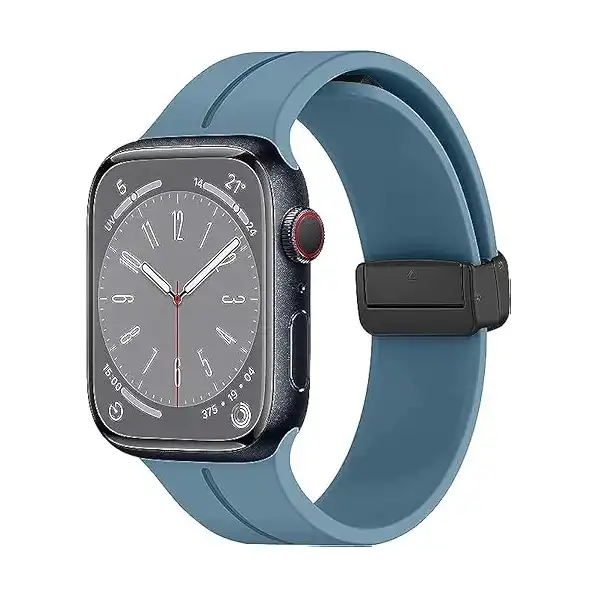 متوافق مع سوار ساعة ابل 42 ملم 44 45 49 رياضي رفيع ومتين من السيليكون الناعم اغلاق مغناطيسي سيليكون مرن قابل للتعديل للنساء والرجال ازرق سماوي