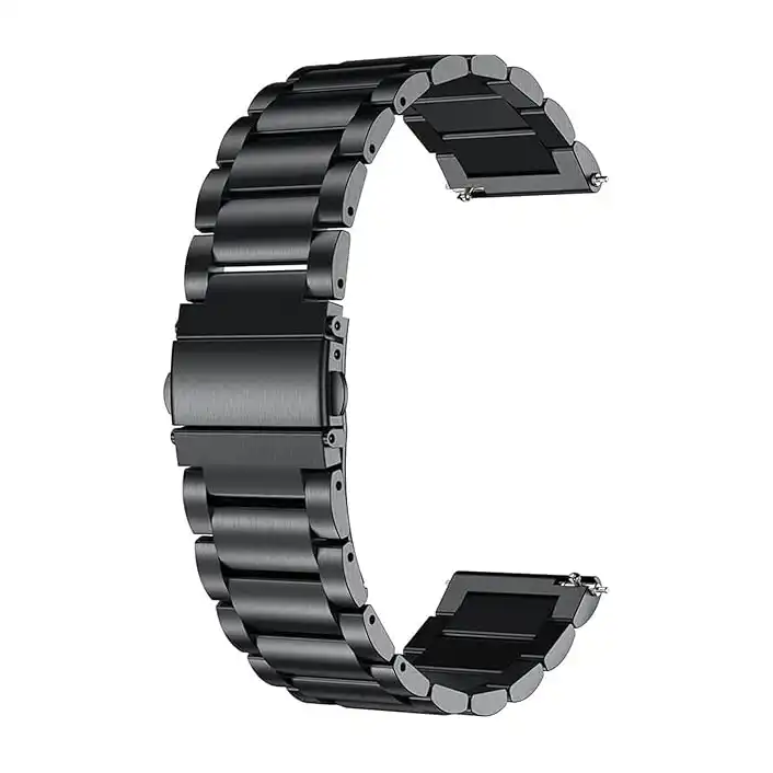 سوار ساعة ذكية 20 ملم بسلسلة معدنية ثقيلة لساعة امازفيت GTS 2 ميني بيب يو برو لايت اس 2e سامسونج جالاكسي ووتش 4 5 لجميع الساعات أسود قطعة واحدة