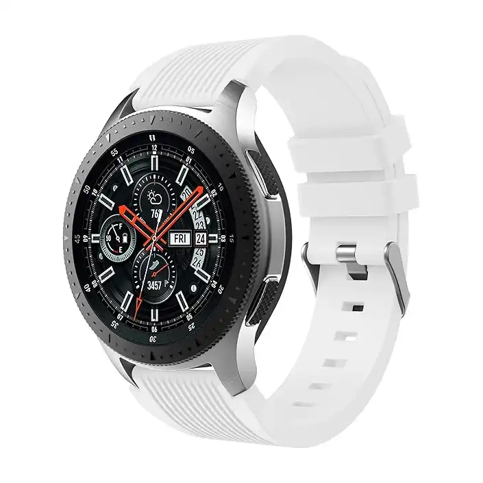 سوار ساعة بديل من ايمتيل متوافق مع سامسونج جالاكسي 46 ملم السيليكون الناعم مقاس 22 لساعة SM-R800 - R805 هواوي ووتش 3 - برو سيليكون أبيض للكبار الجنسين