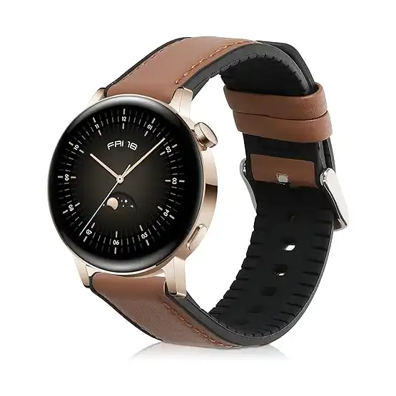 موبايل سوار معصم متوافق مع ساعة هواوي GT3 (42 ملم) / ساعة GT2 (42 ملم) / ووتش 2 - سوار رياضي من السيليكون والجلد - بني/أسود من كيه دبليو موبايل