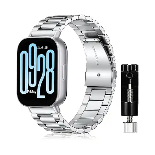 سوار معدني بديل بتصميم حديث من الفولاذ المقاوم للصدأ لساعة شاومي ريدمي 5 اكتيف/ريدمي ووتش 5 لايت من سينول، لون فضي