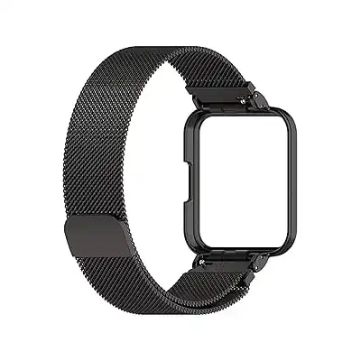 جيني سوار بديل مغناطيسي من الستانلس ستيل متوافق مع ساعة شاومي ريدمي 2 لايت (لون أسود)، للجنسين