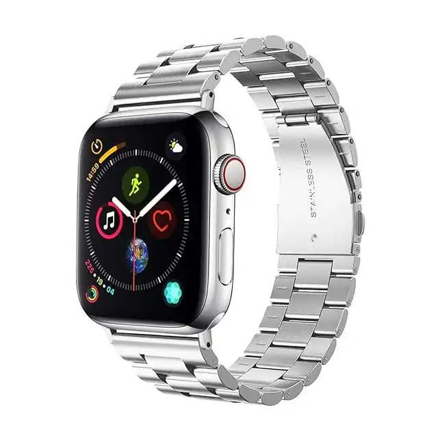 سوار ساعة اي وينر بديل بمشبك من الستانلس ستيل مع محولات اكسل متوافق مع ساعة ابل سلسلة 7/6/5/4/3/2/1 SE مقاس 38 ملم 40 ملم 41 ملم للرجال والنساء / فضي