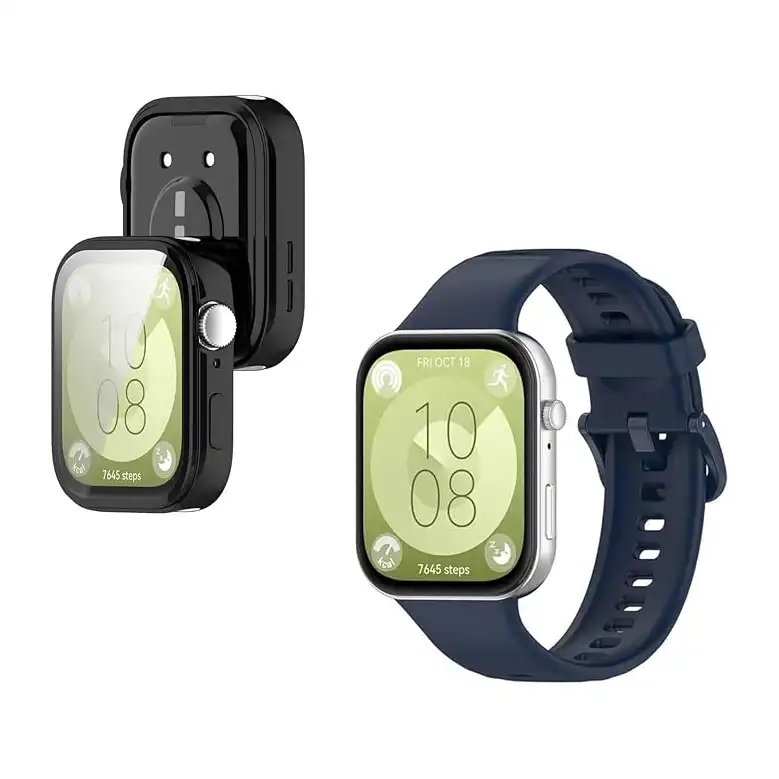 سوارمعصم بديل من Next Store ناعم ومتين سريعة الفك+جراب حماية كامل من البولي يوريثين الحراري متوافق مع ساعه هواوي فيت 3(عبوه من قطعتين)