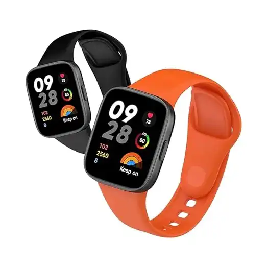 سوار رياضي بديل من السيليكون الناعم مقاوم للماء ومزود بمسامات للتهوية ومتوافق مع ساعة شاومي ريدمي 3 للنساء والرجال عبوة من قطعتين أسود + برتقالي من نيكست ستور