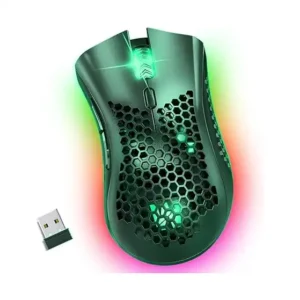 ماوس ألعاب لاسلكي KM-1 من ولف لوس، ماوسات أجهزة الكمبيوتر اللاسلكية بمنفذ USB وهيكل قرص العسل و6 أزرار مبرمجة، 3 نقاط في البوصة قابلة للتعديل، مصمم بإضاءة بصرية ار جي بي، مريح للابتوب والكمبيوتر وماك