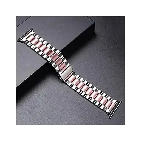 سوار ساعة من الستانلس ستيل لساعة ابل اي ووتش سيريز 4/5/6 42/44 ملم - فضي وبينك