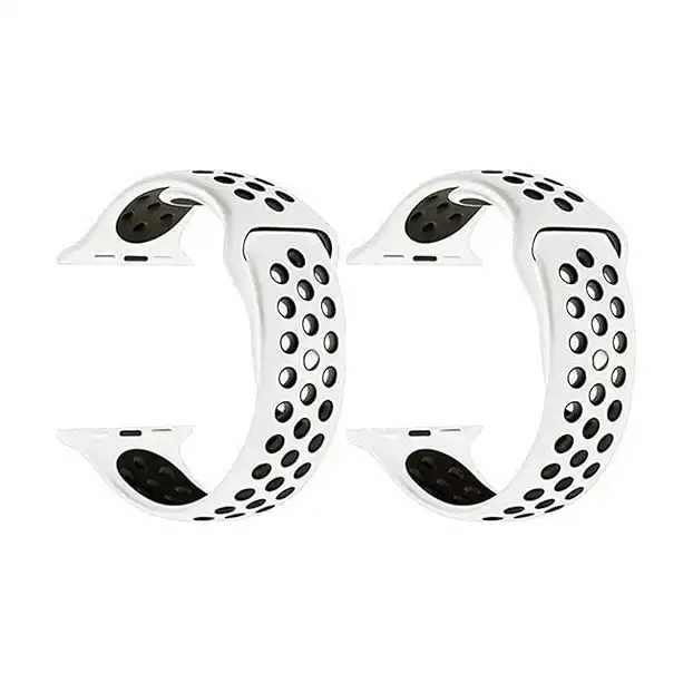 سوار ساعة سيليكون بتصميم مخرم لساعة ابل من قطعتين مقاس38/40، أبيض/أسود