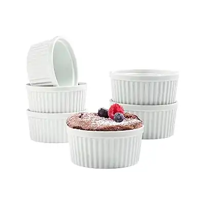 طقم اطباق سيراميك للكريم برولي راميكينز والسوفليه - اوعية بورسلين بيضاء 10 اونصة امنة للاستخدام في الفرن - اطباق واكواب كاسترد للخبز والحلوى - مجموعة من 3 قطع (قطعتان)