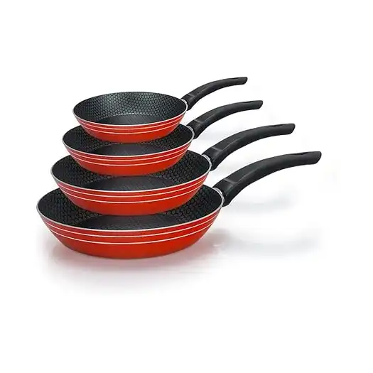 طقم طاسات قلي من تروفال 4 قطع بحجم: 16-18-22-28 أحمر ألومنيوم