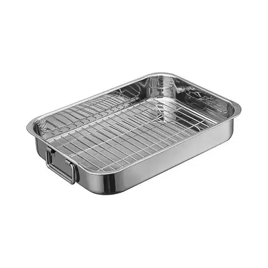 صينية تحميص من الفولاذ المقاوم للصدأ مع رف شواء، صينية فرن كبيرة بمقابض حمل لتحضير اللحوم والفراخ والأطباق المخبوزة