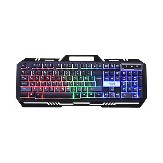 لوحة مفاتيح بوينت PT-80 للألعاب سلكية قياسية، سهلة الاستخدام ومقاومة للماء ومزودة بإضاءة ملونة لأجهزة متعددة - أسود