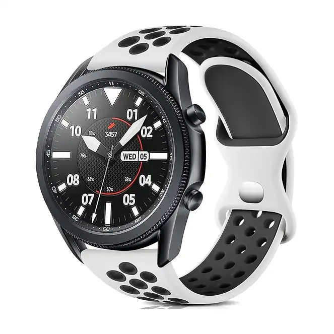 سوار ساعة متوافق مع ساعة سامسونج جالاكسي 3 45 ملم/ جالاكسي 46 ملم، جيرS3 فرونتير وكلاسيك، سوار سيليكون 22 ملم مزود بمسامات للتهوية سهل التحرير والفك، اكسسوارات للرجال والنساء من ايسوني