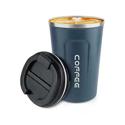 كوب حراري معزول بتفريغ الهواء من فولاذ مقاوم للصدأ سعة 355 مل من سي اس كوسدي - كوب قهوة للسفر مقاوم للانسكاب مع غطاء - كوب ترمس لحفظ القهوة والشاي والمشروبات الساخنة/المثلجة (أزرق تبتي)