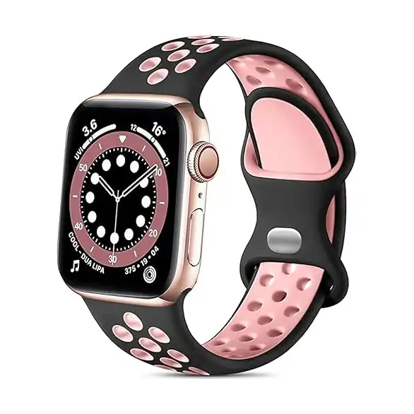 اساور رياضية من السيليكون للجنسين من موبايليك لساعة اي ووتش 44 ملم سلسلة 8 7 6 5 4 3 2 1، اصدار رياضي، اسود/بينك، M/L