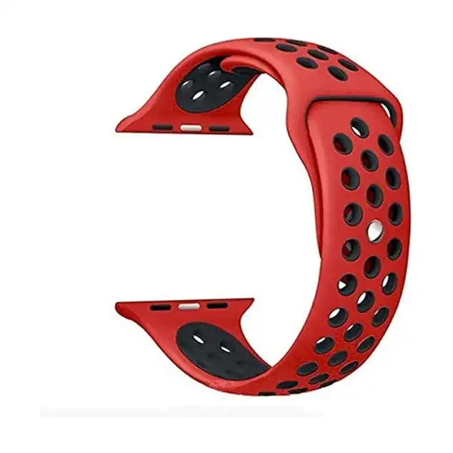 سوار ساعة من السيليكون باللون الاحمر والاسود مع فتحات للتهوية لساعة ابل 42 ملم، متعدد الالوان