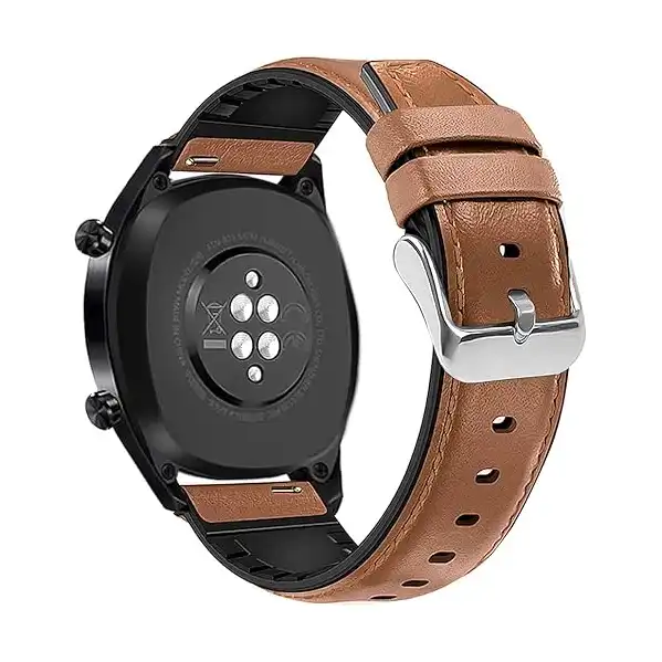 سوار ساعة من الجلد الطبيعي وسيليكون سريع الفك يلائم هواوي GT مقاس 46 ملم وساعة سامسونج جالاكسي تيك ووتش برو 22 كوهو بني للجنسين عدد 1