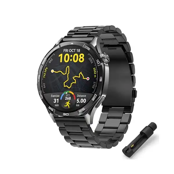 سوار ساعة فولاذ مقاوم للصدأ 46 ملم لساعة هواوي Gt - Gt2 - Gt2 برو - Gt3 - Gt3 وسامسونج جير S3 فرونتير - كلاسيك - جالاكسي ووتش 3 تيك من تيكنوفت مقاس 22 أسود - الصورة 2