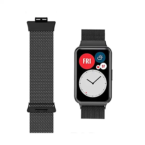 سوار شبكي من الفولاذ المقاوم للصدأ لساعة هواوي ووتش فيت من اورتون (لون أسود) - الصورة 2