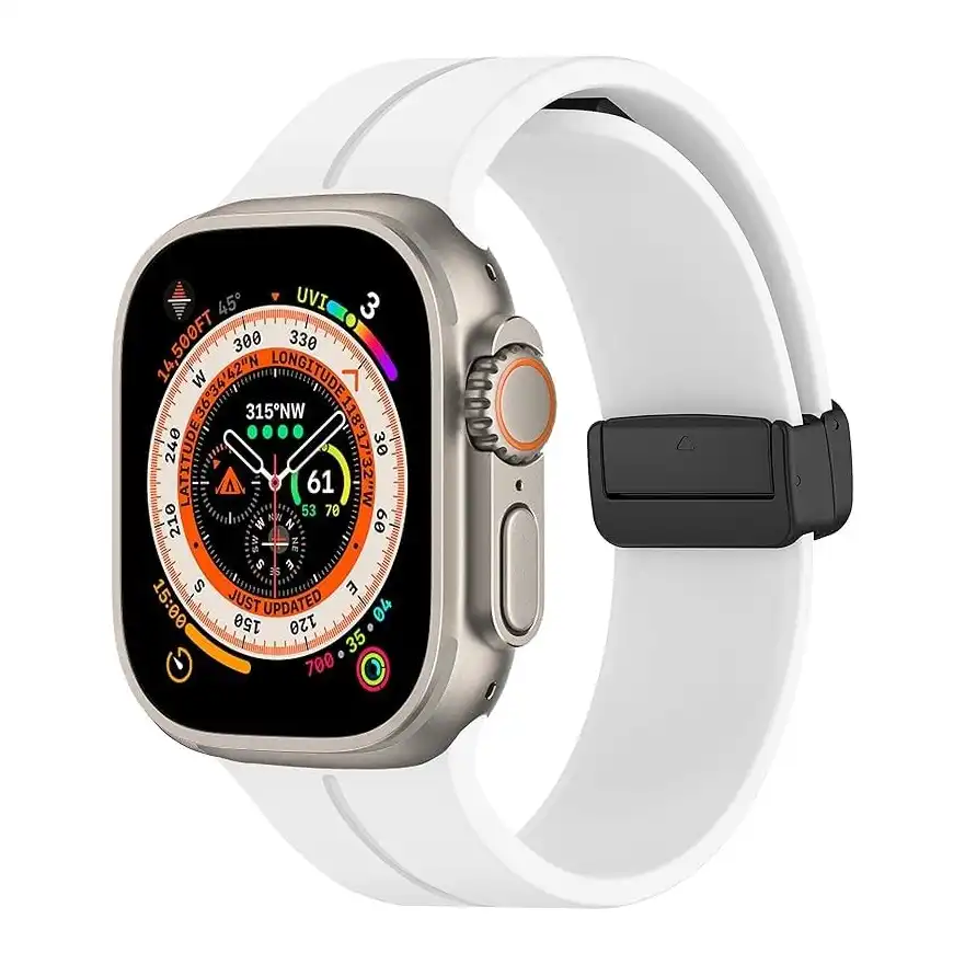 سوار رياضي مغناطيسي من السيليكون متوافق مع ساعة ابل الترا 2 وسلسلة 9/8 - سوار معصم قابل للتعديل مقاس 49 ملم، 45 ملم، 44 ملم، ابيض - الصورة 2