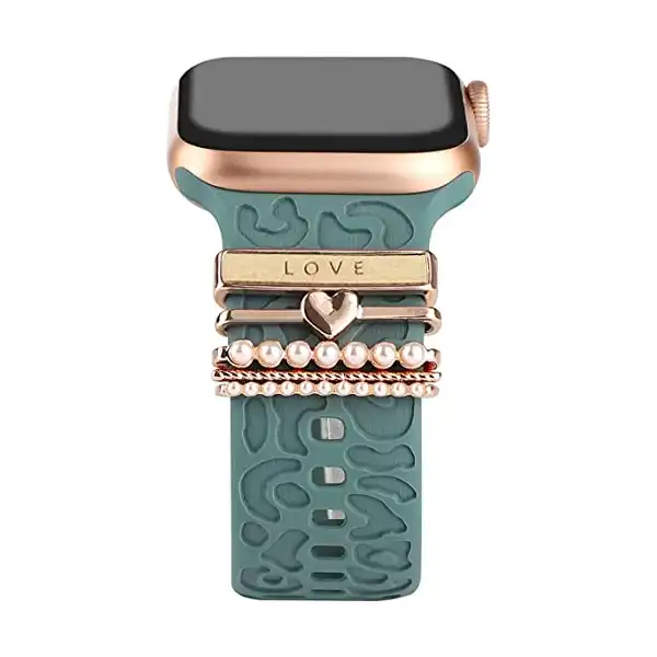 اكسسوارات زينة حلقية الشكل متوافقة مع اساور ساعة ابل السيليكون 38/ 40 /41 / 42 / 44 /45 ملم واي ووتش سلسلة 8/7/6/5/4/3/2/1 من موبايليك، دلايات معدنية لامعة لسوار الساعة، بني، للنساء - الصورة 2