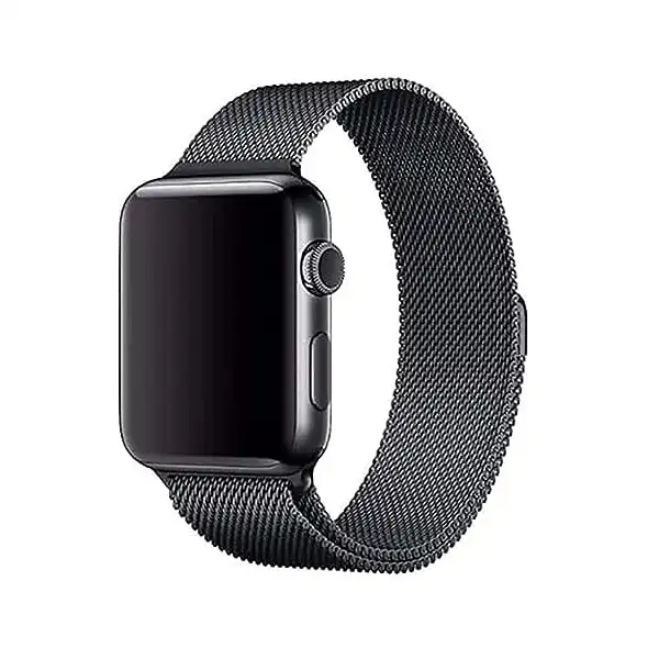 سوار ستانلس ستيل حزام مع واقي للشاشة لساعة ابل مقاس 38 ملم، اسود - الصورة 2