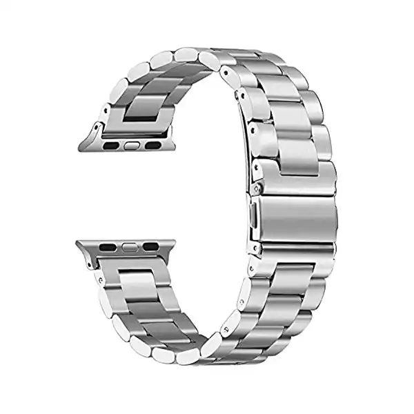 سوار معصم من الفولاذ المقاوم للصدأ 42/44 ملم لساعة ابل سلسلة 4/ 3/ 2/ 1، لون فضي - الصورة 2