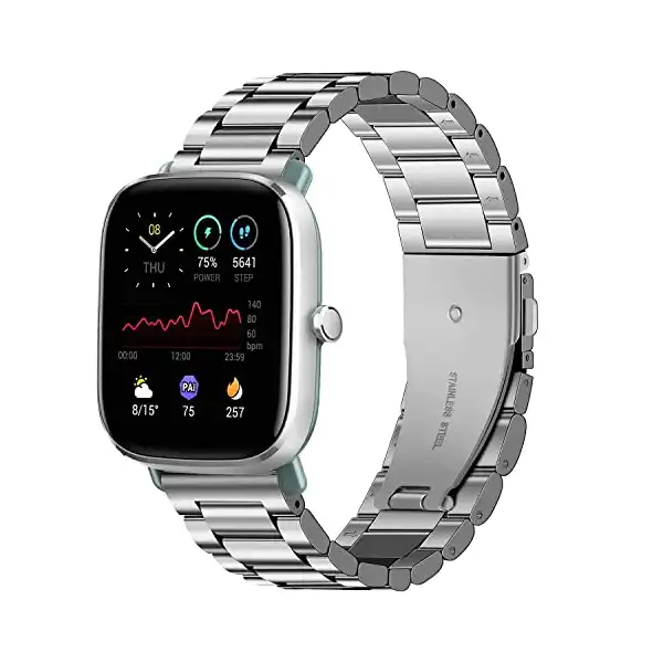 اساور من فيك ريور متوافقة مع امازفيت GTS / 2 ميني 2e 3 4 سوار بديل الستانلس ستيل الصلب لساعة بيب برو يو فضي - الصورة 2