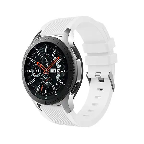 سوار ساعة بديل من ايمتيل متوافق مع سامسونج جالاكسي 46 ملم السيليكون الناعم مقاس 22 لساعة SM-R800 - R805 هواوي ووتش 3 - برو سيليكون أبيض للكبار الجنسين - الصورة 2
