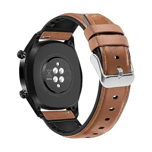 سوار ساعة من الجلد الطبيعي والسيليكون سريع الفك موبيليك متوافق مع هواوي Gt-Gt2 مقاس 46 ملم لسامسونج جالاكسي ماجيك - ووتش برو 22 بني للجنسين - الصورة 2