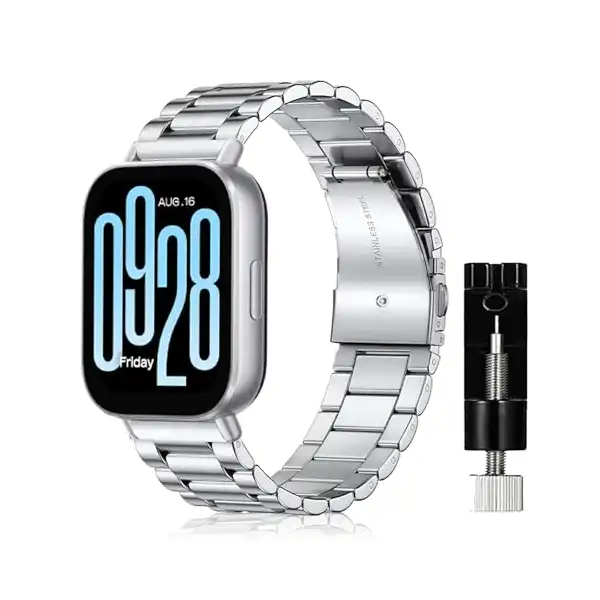 سوار معدني بديل بتصميم حديث من الفولاذ المقاوم للصدأ لساعة شاومي ريدمي 5 اكتيف/ريدمي ووتش 5 لايت من سينول، لون فضي - الصورة 2