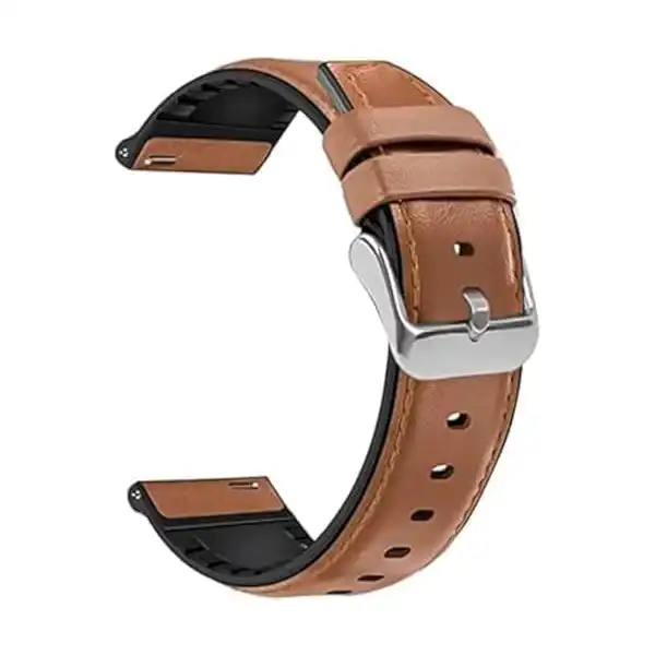 سوار ساعة من الجلد مع السيلكون 20 ملم متوافق مع ساعةسامسونج جالاكسي 42 ملم من الجلد المرن للرجال والنساء . - الصورة 2