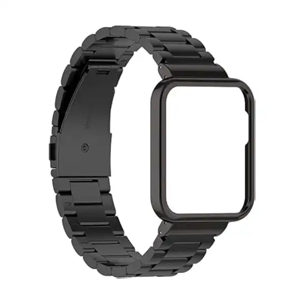 سوار ساعة 2 في 1 من الستانلس ستيل مع غطاء حماية معدني مغناطيسي لساعة مي ووتش لايت/ريدمي من موبايليك، اسود - الصورة 2