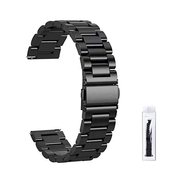 سوار ساعة 20 ملم من اوليسيزم متوافق مع جالاكسي 42 مصنوع الستانلس ستيل معدني قابل للتعديل لساعة سامسونج جير اس 2 كلاسيكجير سبورتاكتيفاكتيف 40 و44 هواوي ووتش للكبار الجنسين أسود. - الصورة 2