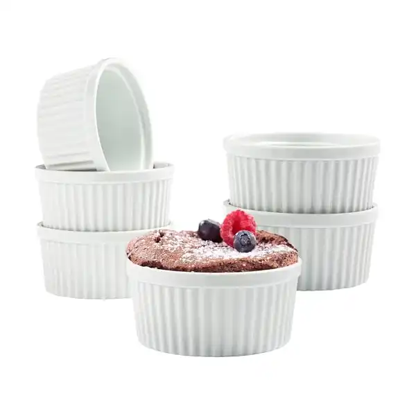 طقم اطباق سيراميك للكريم برولي راميكينز والسوفليه - اوعية بورسلين بيضاء 10 اونصة امنة للاستخدام في الفرن - اطباق واكواب كاسترد للخبز والحلوى - مجموعة من 3 قطع (قطعتان) - الصورة 2