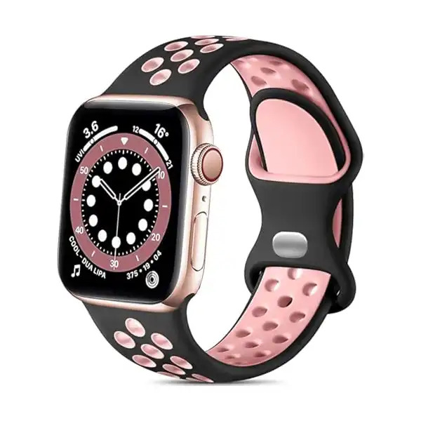 اساور رياضية من السيليكون للجنسين من موبايليك لساعة اي ووتش 44 ملم سلسلة 8 7 6 5 4 3 2 1، اصدار رياضي، اسود/بينك، M/L - الصورة 2