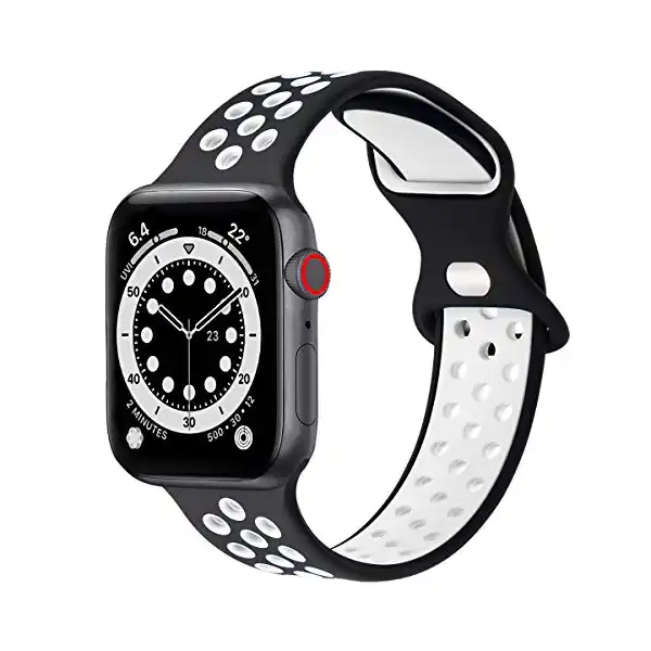 سوار ساعة سيليكون مرن بمسامات للتهوية من نيستو، يناسب النساء متوافق مع ساعة ابل 40 /38 /44 /42 ملم، سلسلة اي ووتش6/5/4/3/2/1، SE, 38mm/40mm، أسود وأبيض - الصورة 2
