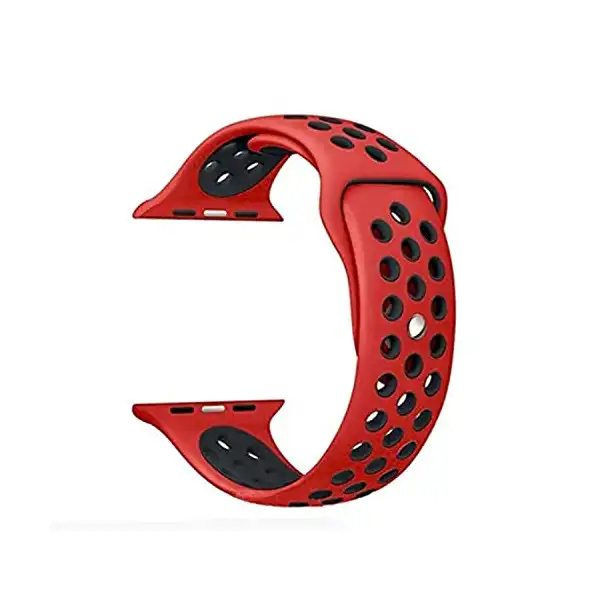 سوار ساعة من السيليكون باللون الاحمر والاسود مع فتحات للتهوية لساعة ابل 42 ملم، متعدد الالوان - الصورة 2