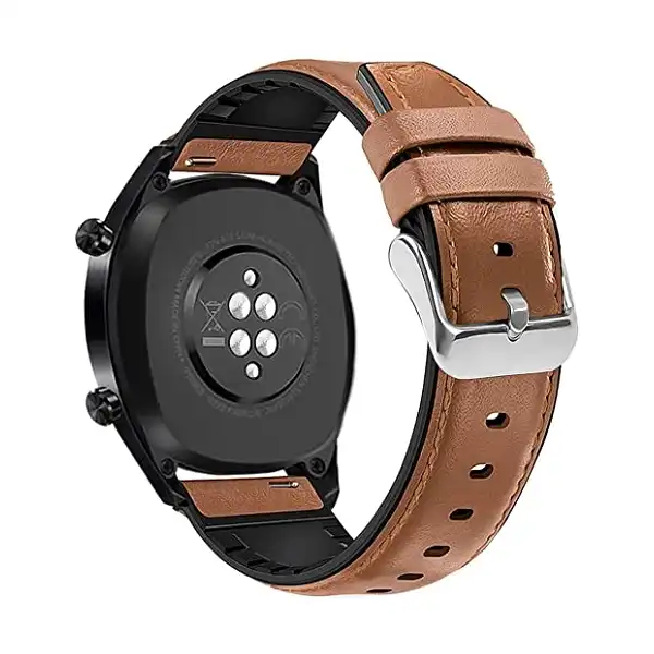 سوار ساعة من الجلد الطبيعي وسيليكون سريع الفك يلائم هواوي GT مقاس 46 ملم وساعة سامسونج جالاكسي تيك ووتش برو 22 كوهو بني للجنسين عدد 1 - الصورة 2