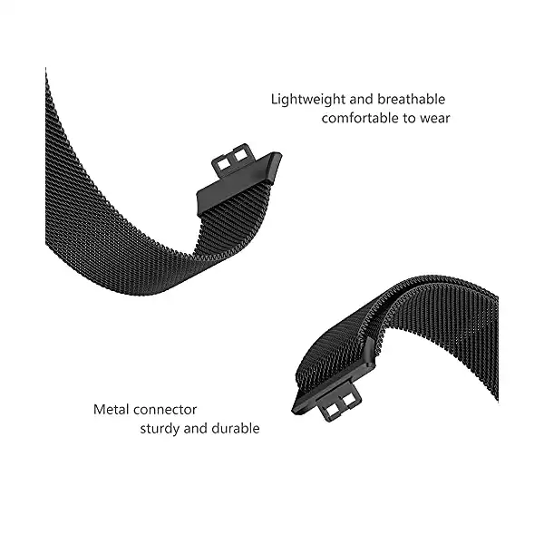 سوار شبكي من الفولاذ المقاوم للصدأ لساعة هواوي ووتش فيت من اورتون (لون أسود) - الصورة 3
