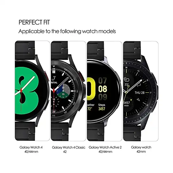 سوار متوافق مع ساعة سامسونج جالاكسي 4 40 ملم 44 ملم/جالاكسي 5 40 ملم 44 ملم/ برو 45 ملم، سوار لساعة اكتيف 2، سوار ساعة بديل من فولاذ مقاوم للصدأ مقاس 20 ملم لساعة جالاكسي 4 كلاسيك 42 ملم من في-مورو - الصورة 3