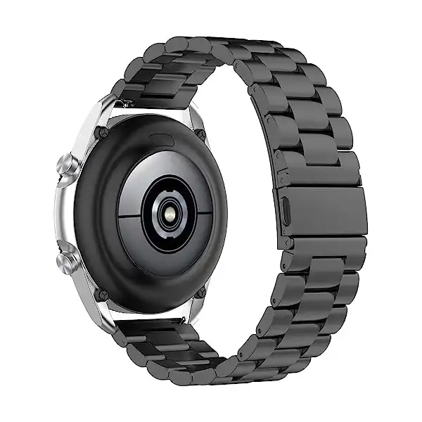 سوار ساعة ذكية 20 ملم بسلسلة معدنية ثقيلة لساعة امازفيت GTS 2 ميني بيب يو برو لايت اس 2e سامسونج جالاكسي ووتش 4 5 لجميع الساعات أسود قطعة واحدة - الصورة 3