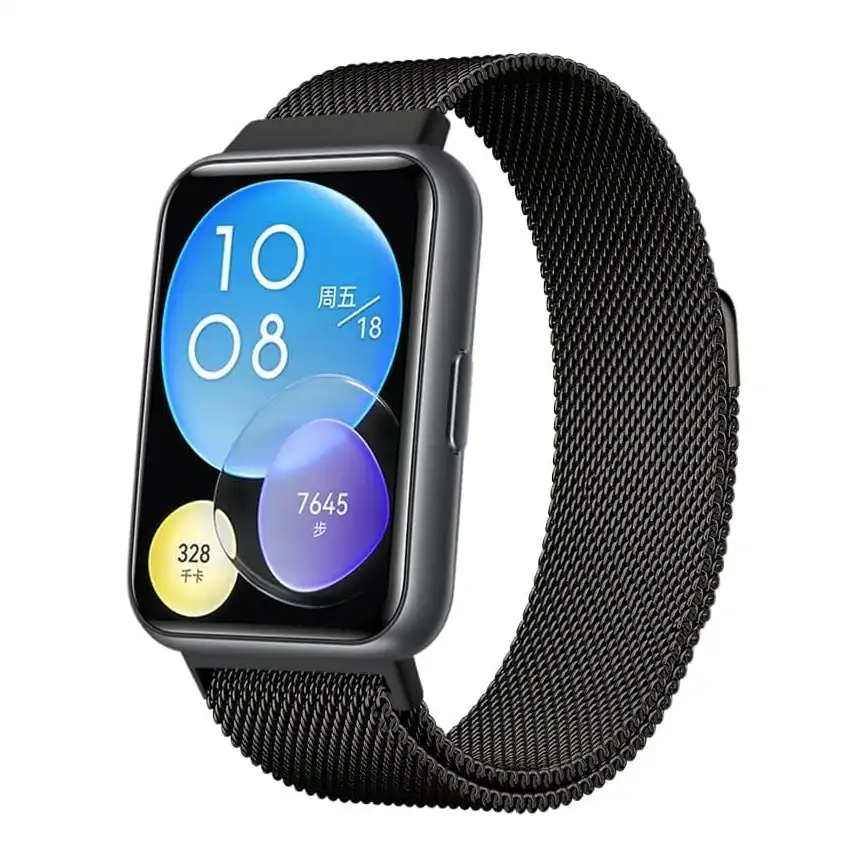 سوار بديل مغناطيسي من الفولاذ المقاوم للصدأ بحلقة ميلانو متوافق مع ساعة هواوي فيت 2، سوار رياضي سريع الفك لساعة هواوي فيت 2 - الصورة 3